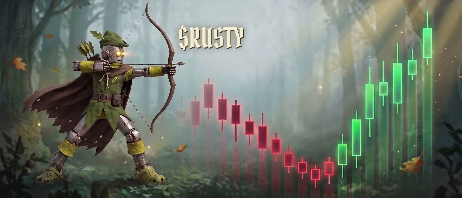 $RUSTY the tin outlaw looses an arrow that turns a red candlestick chart green
